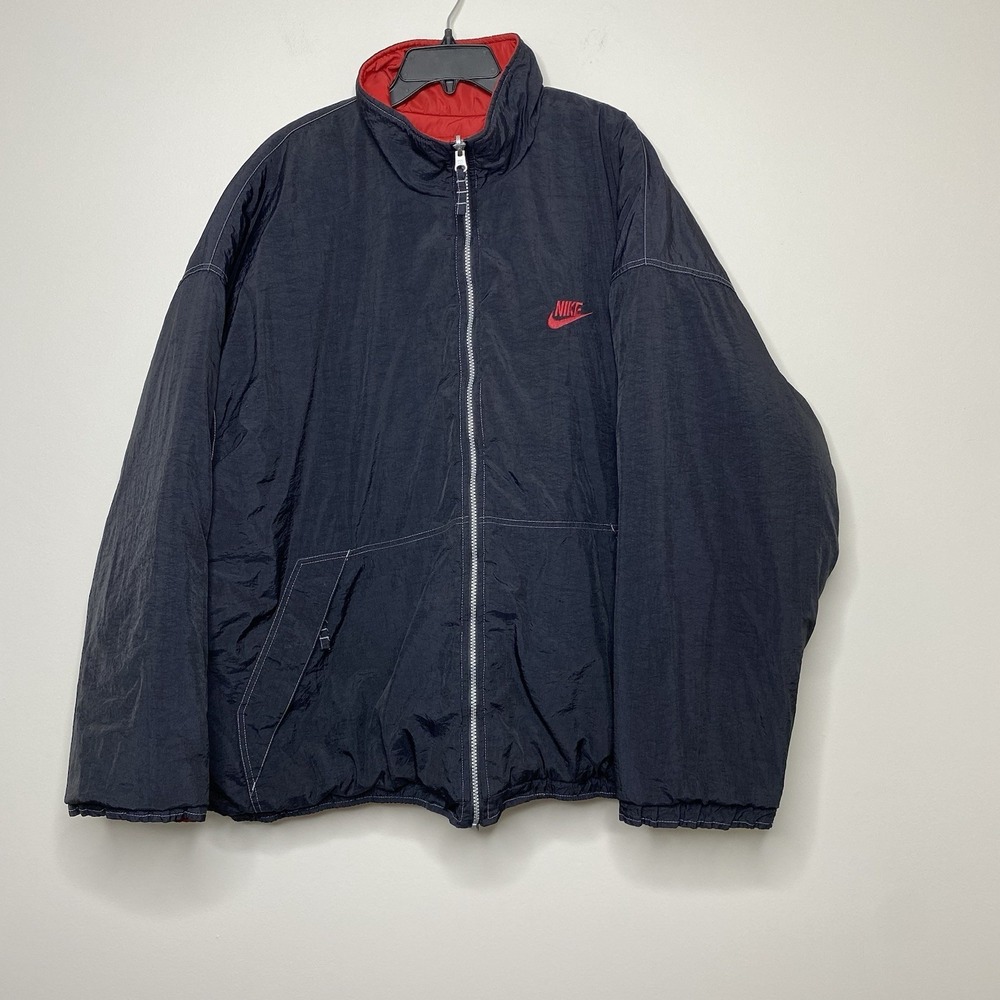 Nike Vintage Y2K  Big Swoosh Black Red Reversible Puffer Jacket‎ Men's XXL